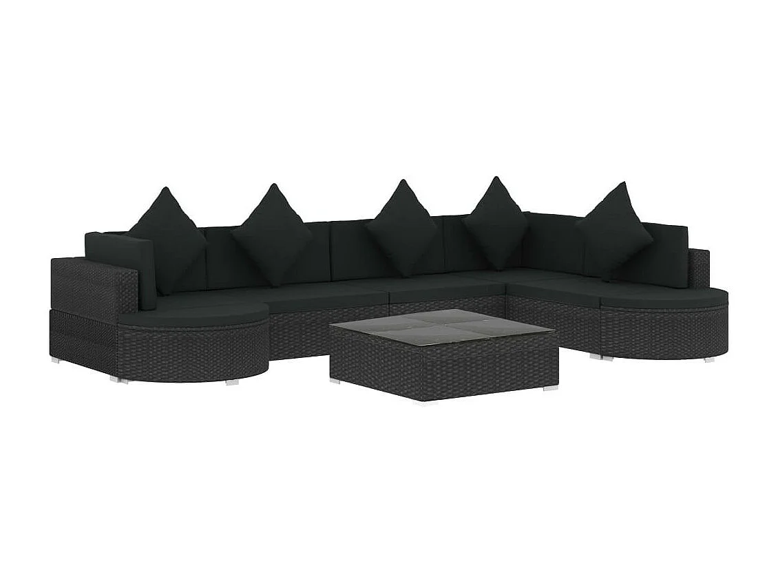 Salon de jardin 8 pcs avec coussins Résine tressée Noir 44