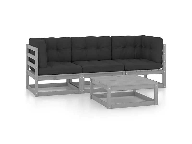 Salon de jardin 4 pcs avec coussins Bois de pin massif 45