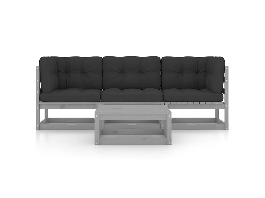 Salon de jardin 4 pcs avec coussins Bois de pin massif 45