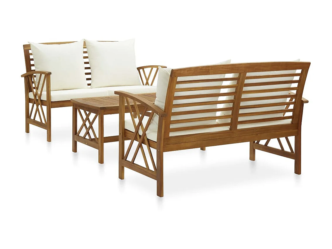 Salon de jardin 3 pcs avec coussins Bois d'acacia solide 9
