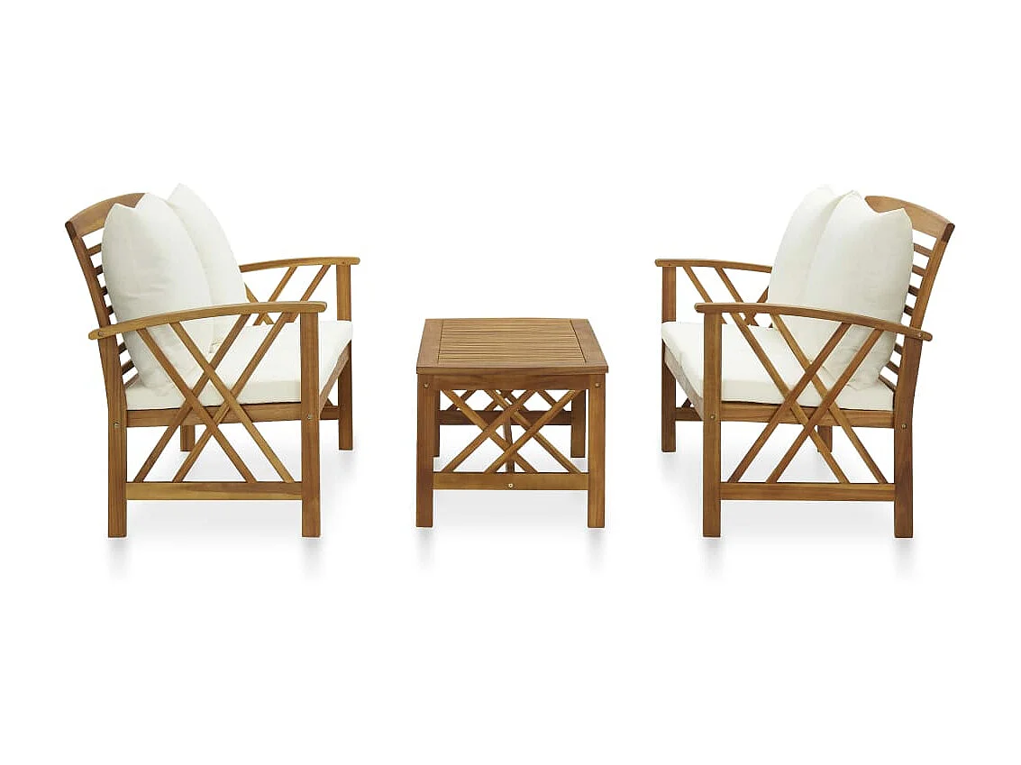 Salon de jardin 3 pcs avec coussins Bois d'acacia solide 9