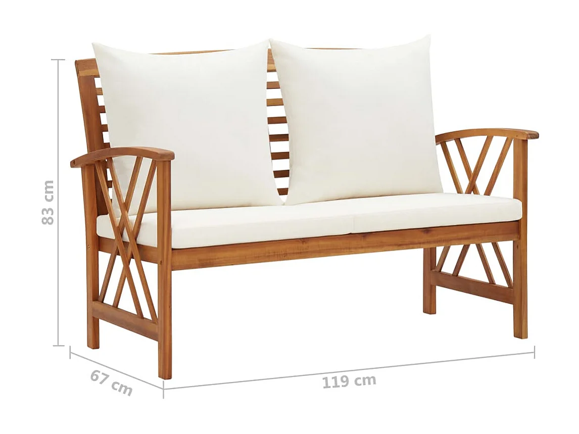 Salon de jardin 3 pcs avec coussins Bois d'acacia solide 9