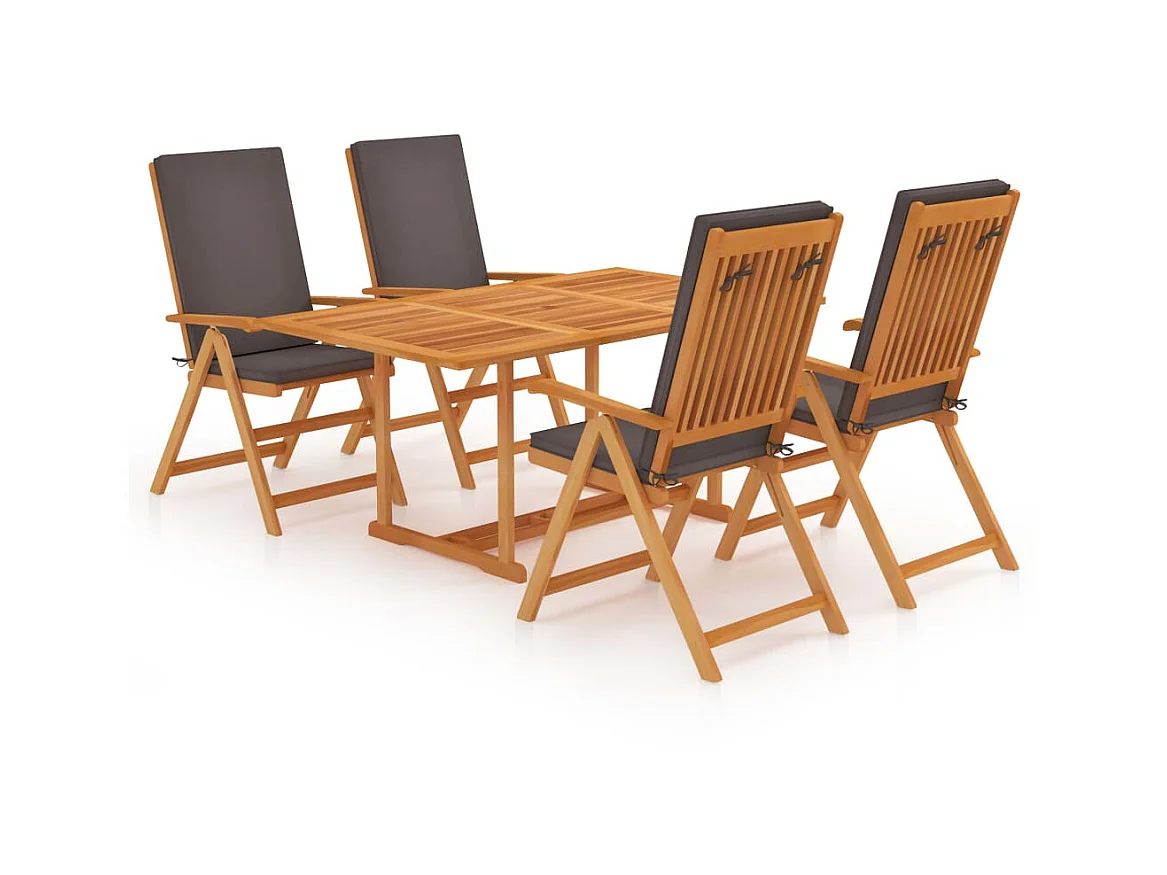 Salon de jardin 5 pcs avec coussins gris Bois de teck massif 2
