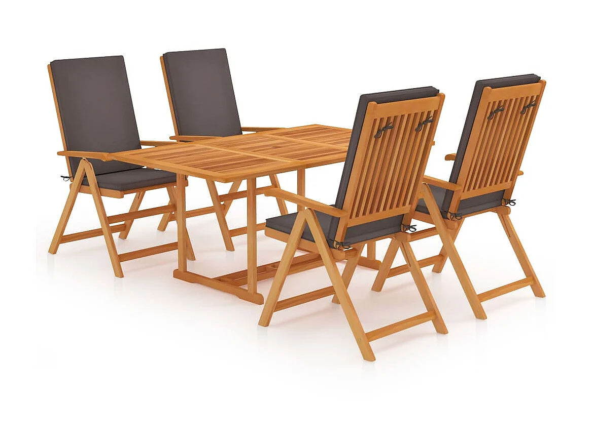 Salon de jardin 5 pcs avec coussins gris Bois de teck massif 2