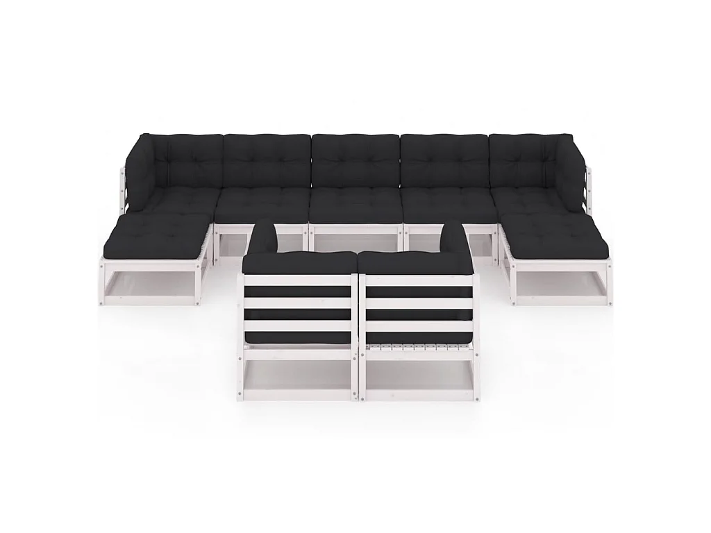 Salon de jardin 9 pcs avec coussins Blanc Bois de pin massif 15