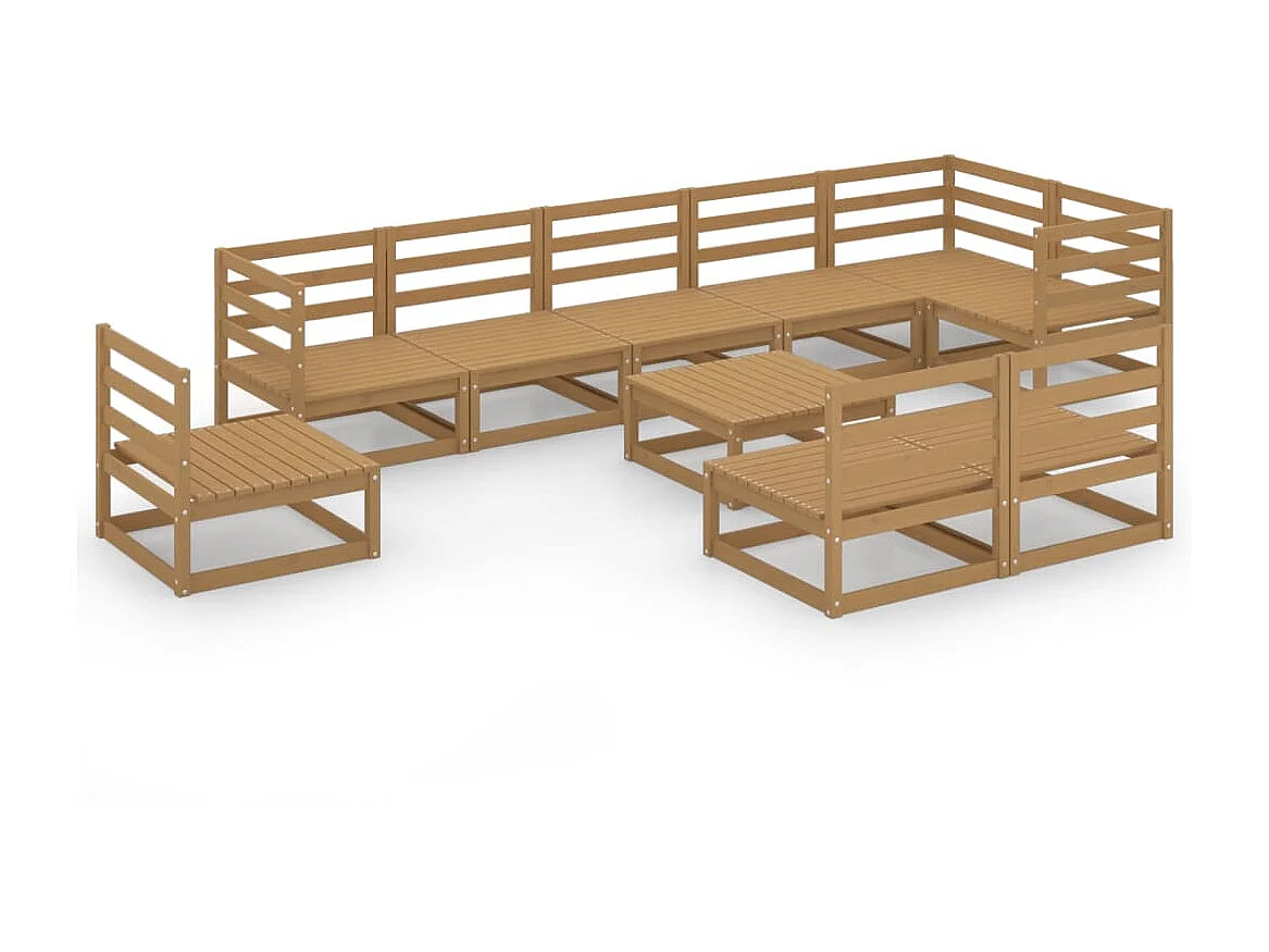 Salon de jardin 10 pcs Marron miel Bois de pin massif