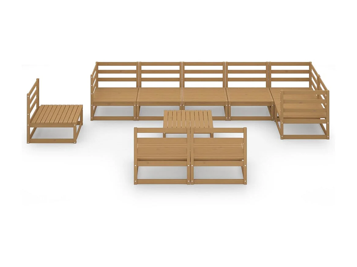 Salon de jardin 10 pcs Marron miel Bois de pin massif