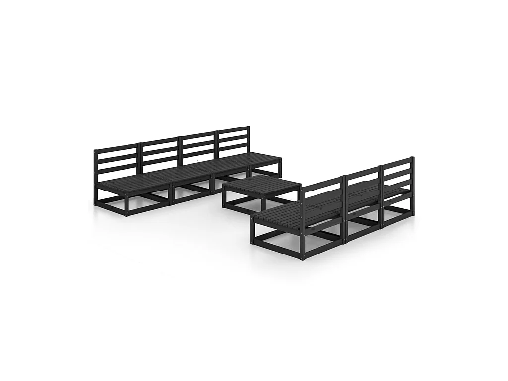 Salon de jardin 8 pcs Noir Bois de pin massif 3