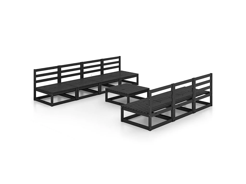 Salon de jardin 8 pcs Noir Bois de pin massif 3