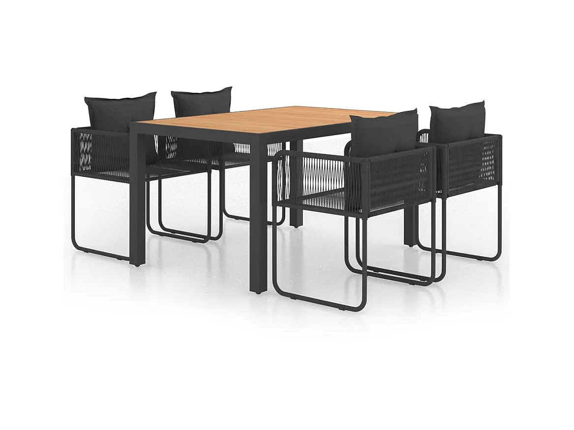 Salon de jardin 5 pcs PVC Résine tressée Noir et marron 2