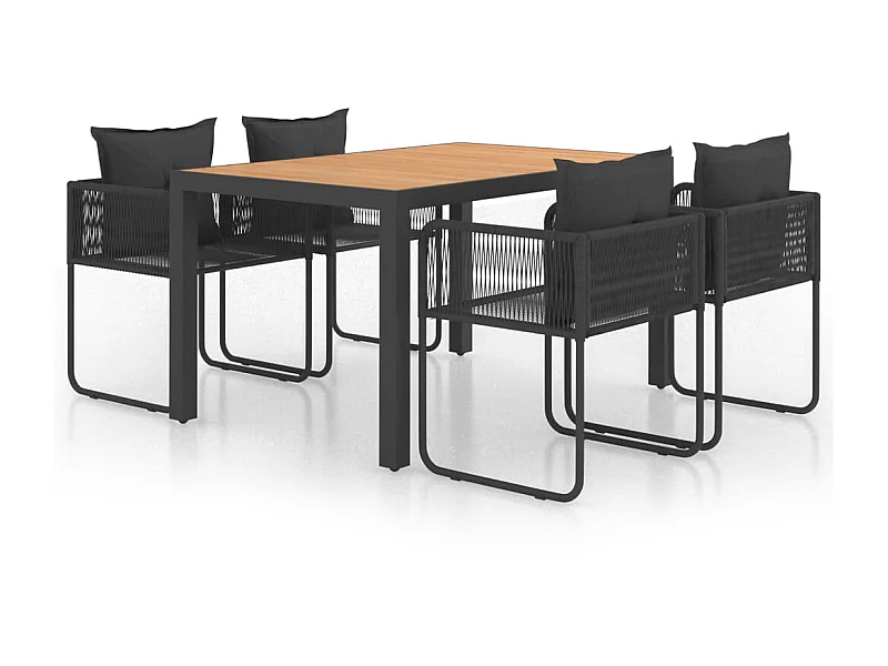 Salon de jardin 5 pcs PVC Résine tressée Noir et marron 2