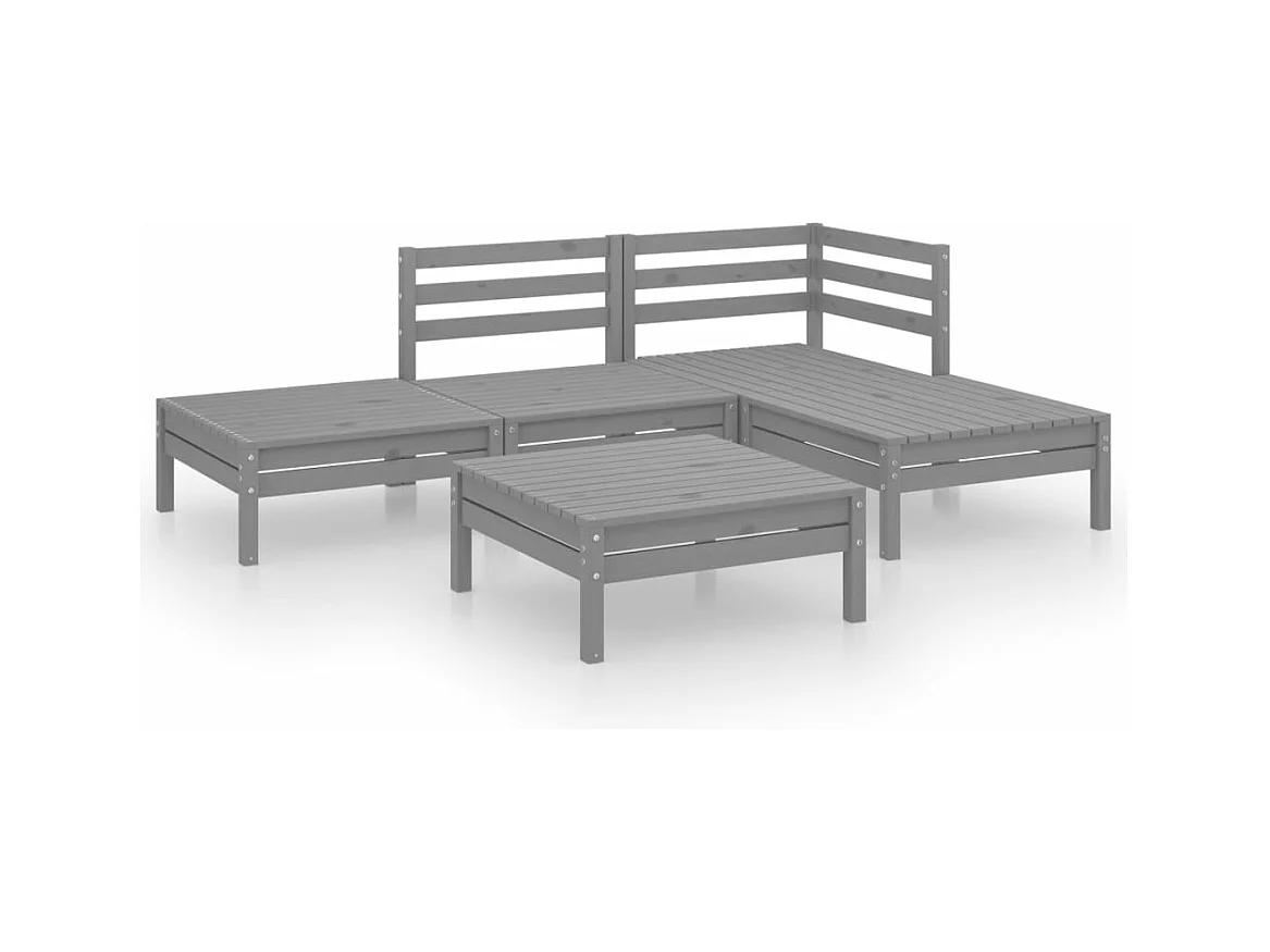 Salon de jardin 5 pcs Bois de pin massif Gris 3