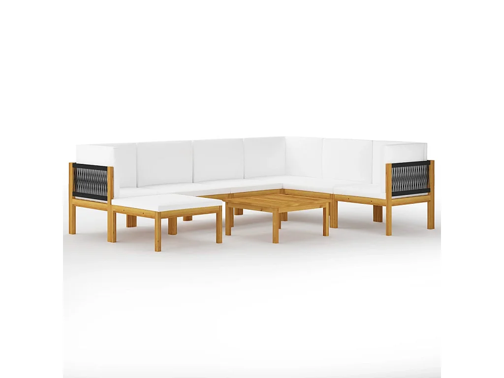 Salon de jardin 8 pcs avec coussins Crème Bois d'acacia solide 2