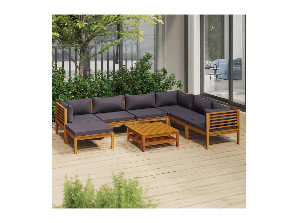 Salon de jardin 8 pcs avec coussin Bois d'acacia solide 5