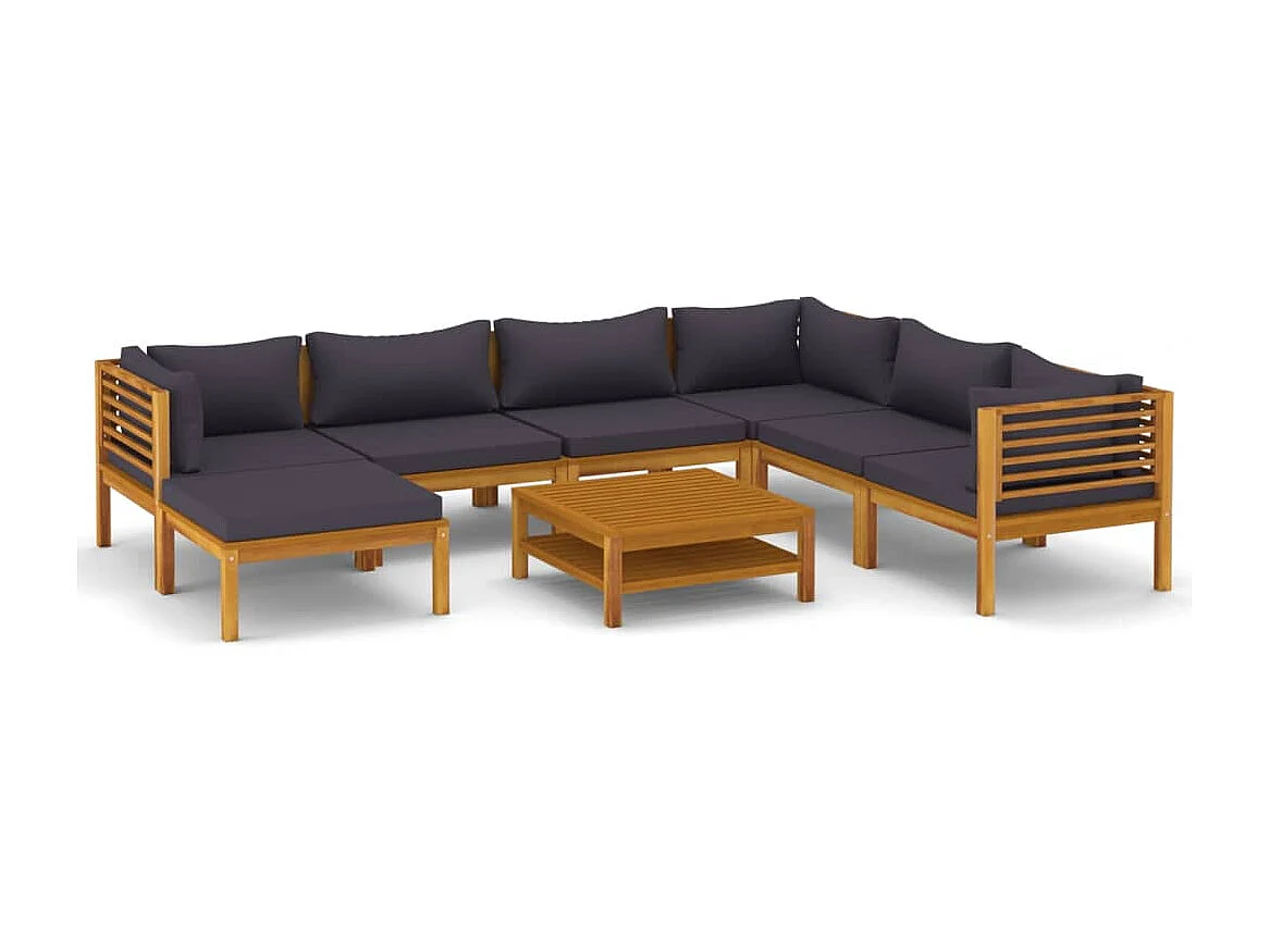 Salon de jardin 8 pcs avec coussin Bois d'acacia solide 5