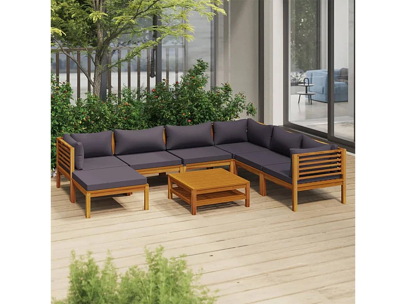Salon de jardin 8 pcs avec coussin Bois d'acacia solide 5