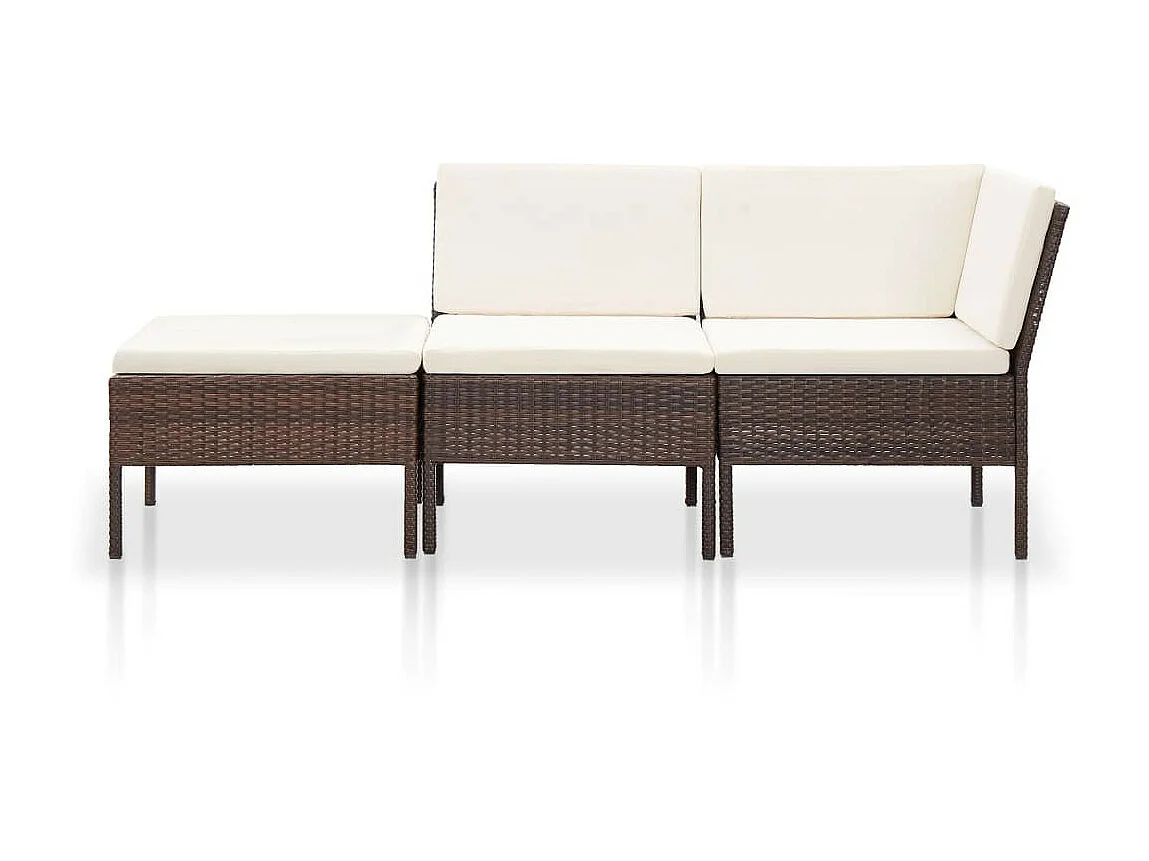 Salon de jardin 3 pcs avec coussins Résine tressée Marron 4