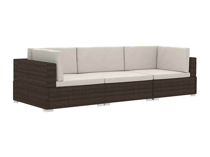 Salon de jardin 3 pcs avec coussins Résine tressée Marron 2