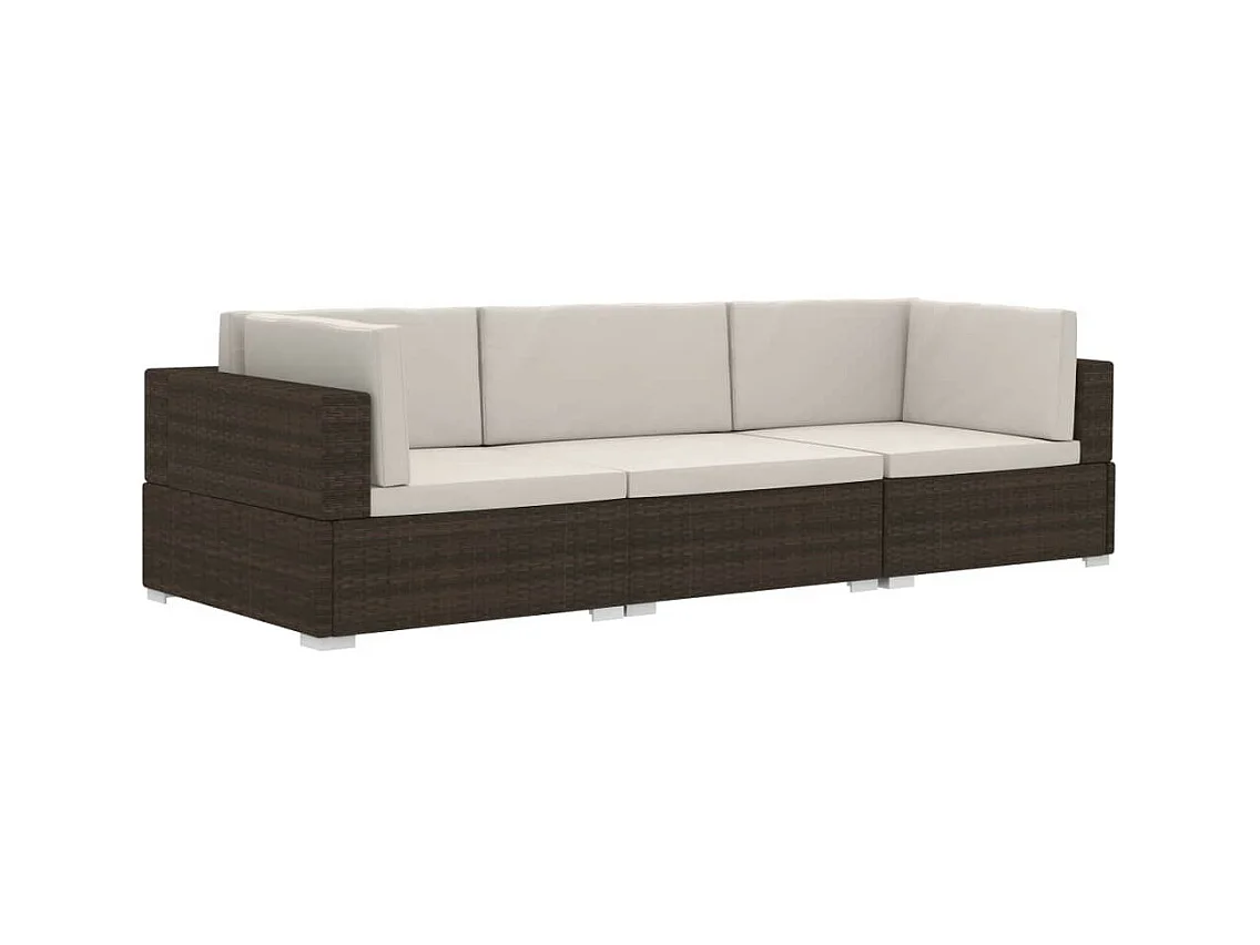 Salon de jardin 3 pcs avec coussins Résine tressée Marron 2