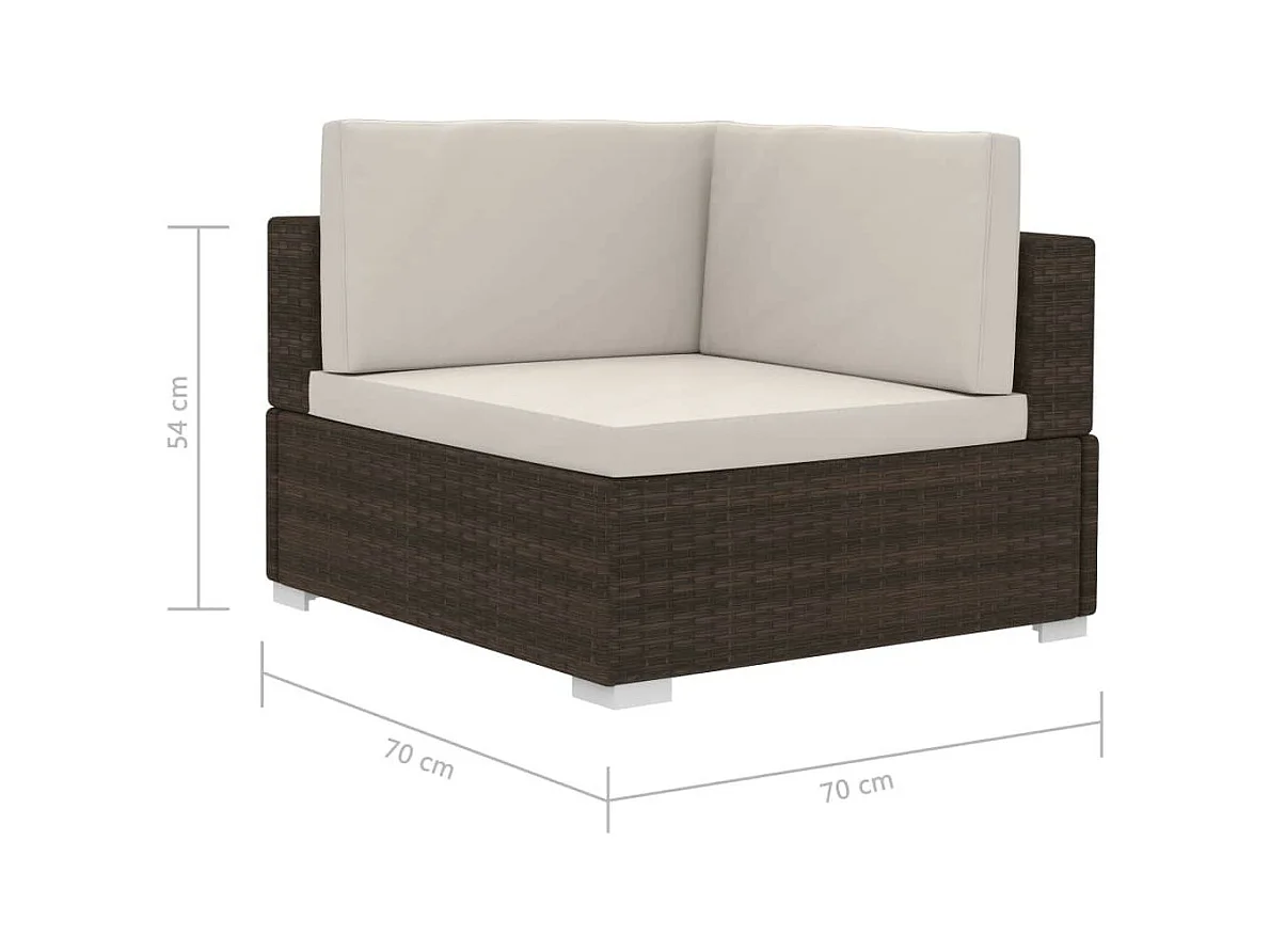 Set sofás de jardín 3 piezas y cojines ratán sintético marrón