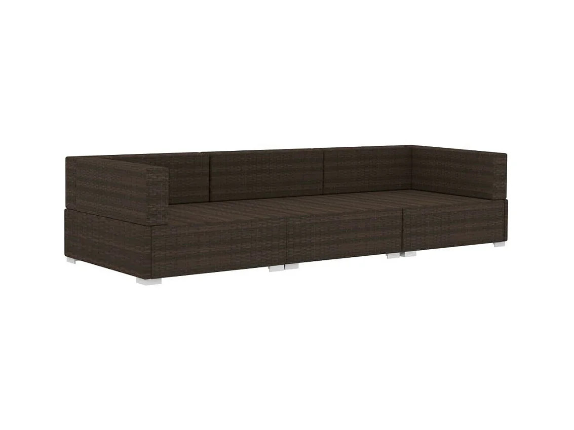 Set sofás de jardín 3 piezas y cojines ratán sintético marrón
