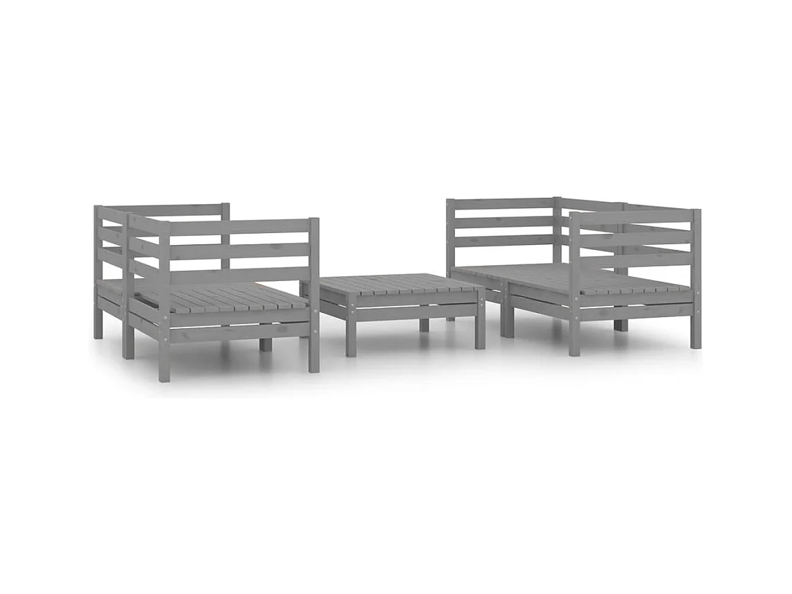 Salon de jardin 5 pcs Gris Bois de pin massif 23
