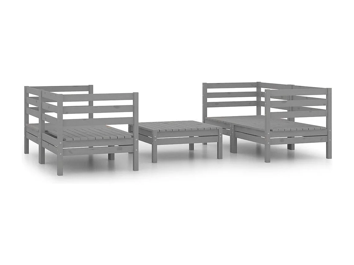 Salon de jardin 5 pcs Gris Bois de pin massif 23