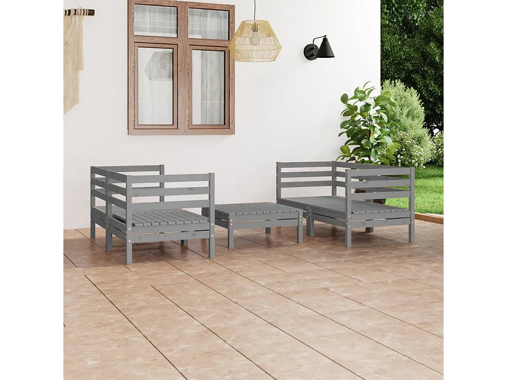 Salon de jardin 5 pcs Gris Bois de pin massif 23