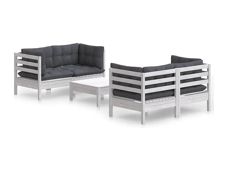 Salon de jardin 5 pcs avec coussins anthracite Bois de pin 3