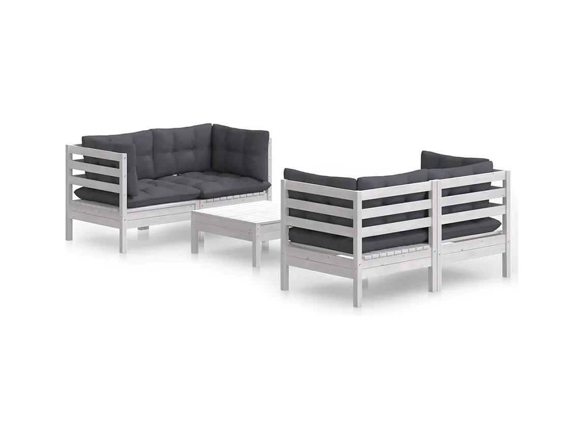 Salon de jardin 5 pcs avec coussins anthracite Bois de pin 3