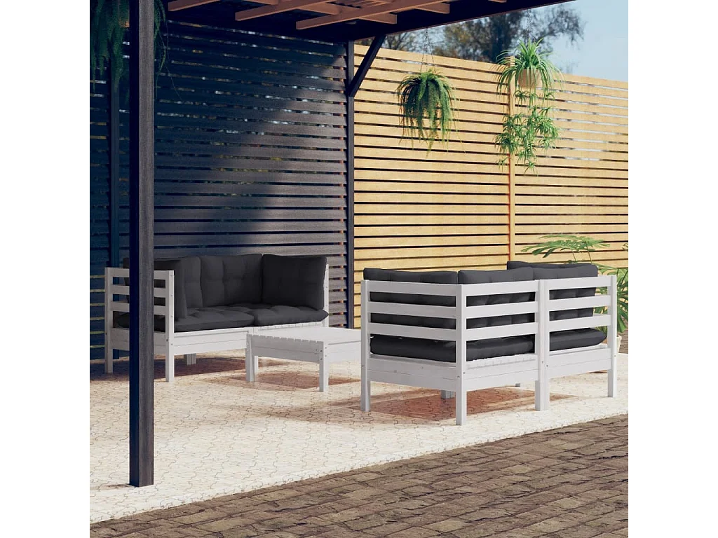 Salon de jardin 5 pcs avec coussins anthracite Bois de pin 3
