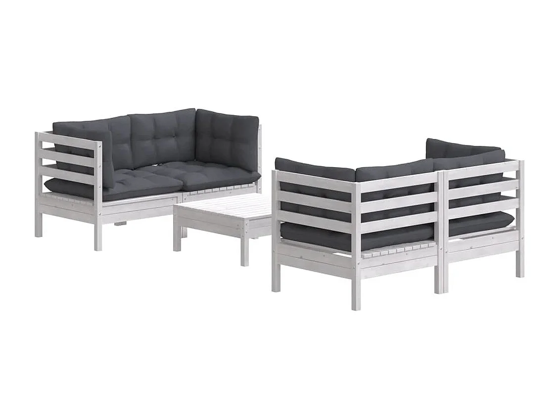 Salon de jardin 5 pcs avec coussins anthracite Bois de pin 3