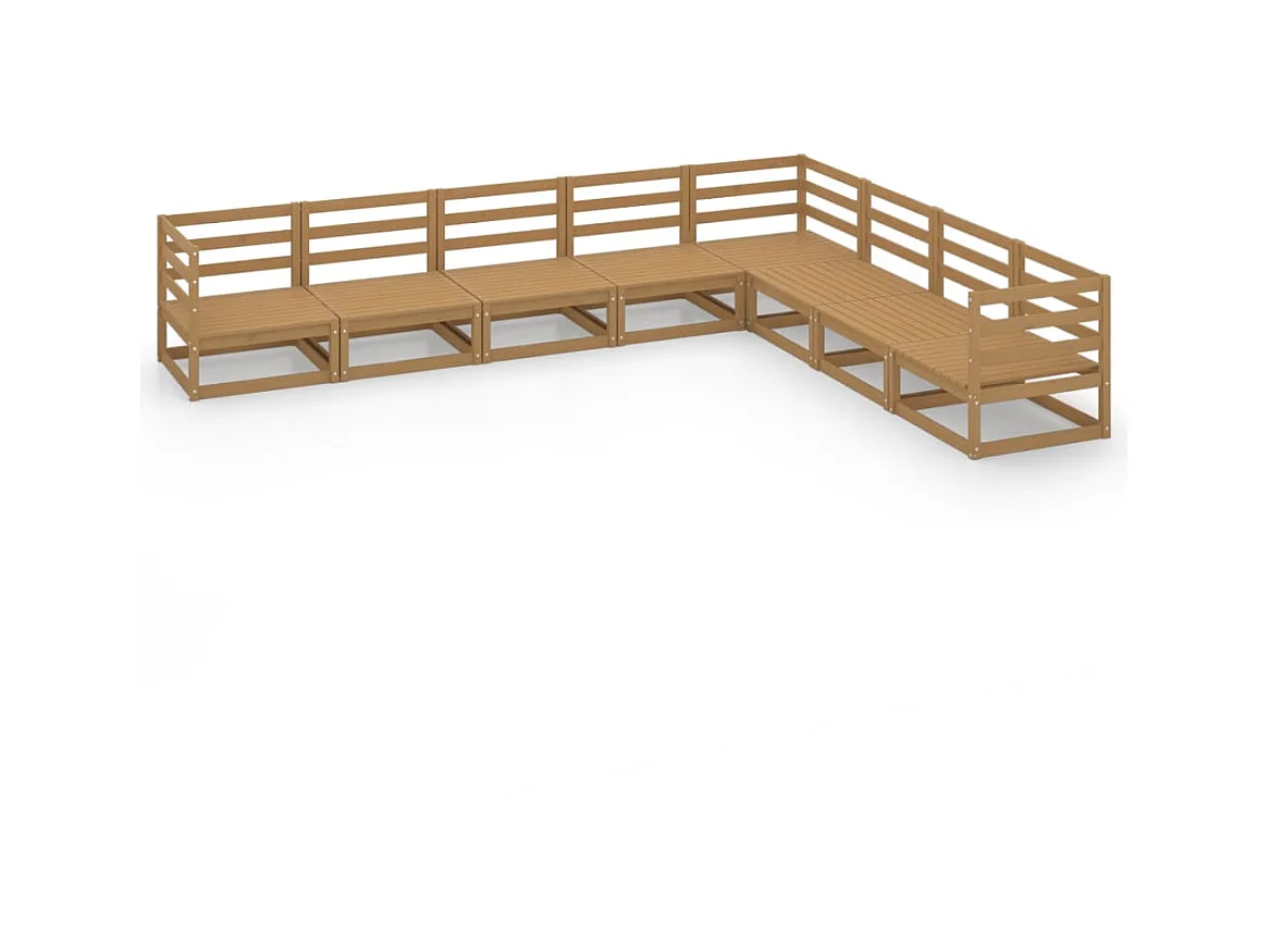Salon de jardin 8 pcs Marron miel Bois de pin massif 16