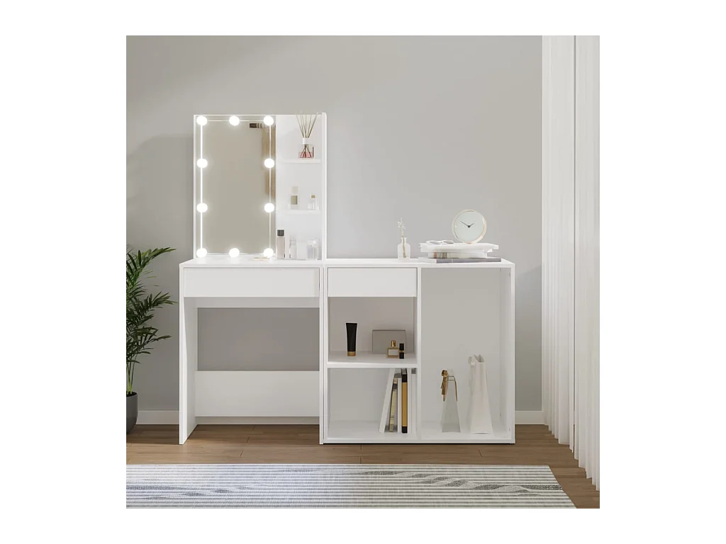Coiffeuse à LED avec armoire Blanc Bois d'ingénierie