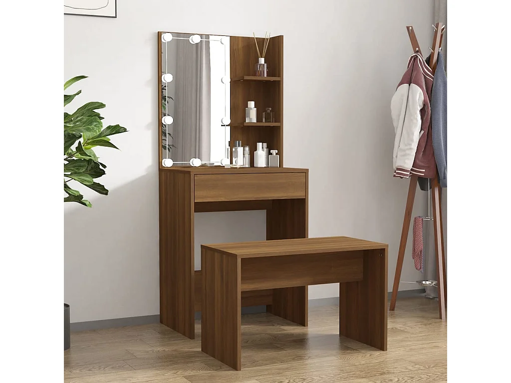 Ensemble de coiffeuse avec LED Chêne marron Bois d'ingénierie 2
