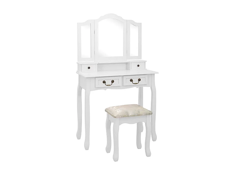 Ensemble de coiffeuse avec tabouret Blanc 80x69x141 Paulownia