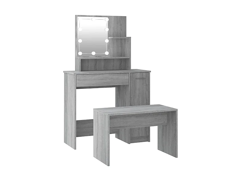 Ensemble de coiffeuse avec LED Sonoma gris Bois d'ingénierie