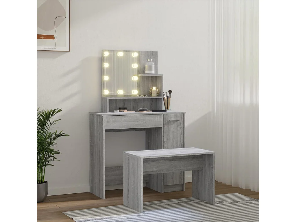 Ensemble de coiffeuse avec LED Sonoma gris Bois d'ingénierie