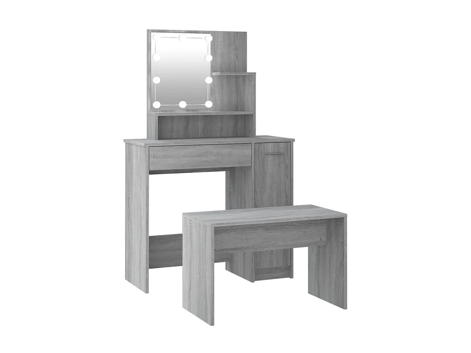 Ensemble de coiffeuse avec LED Sonoma gris Bois d'ingénierie