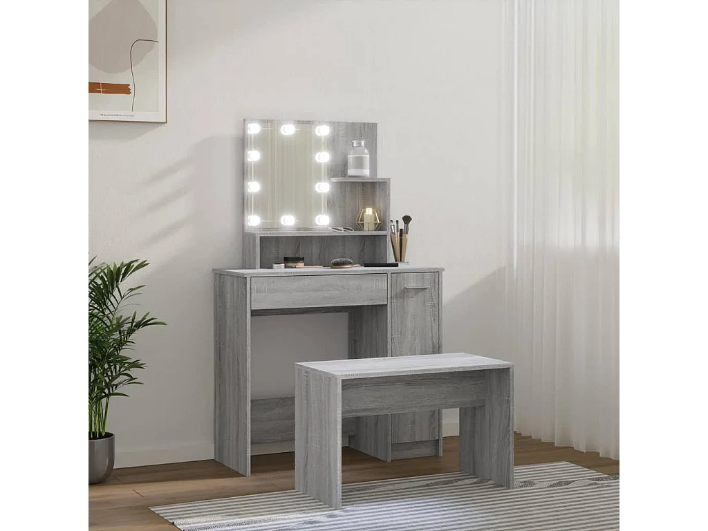 Ensemble de coiffeuse avec LED Sonoma gris Bois d'ingénierie