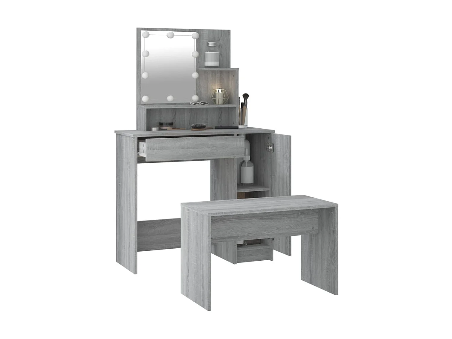 Ensemble de coiffeuse avec LED Sonoma gris Bois d'ingénierie
