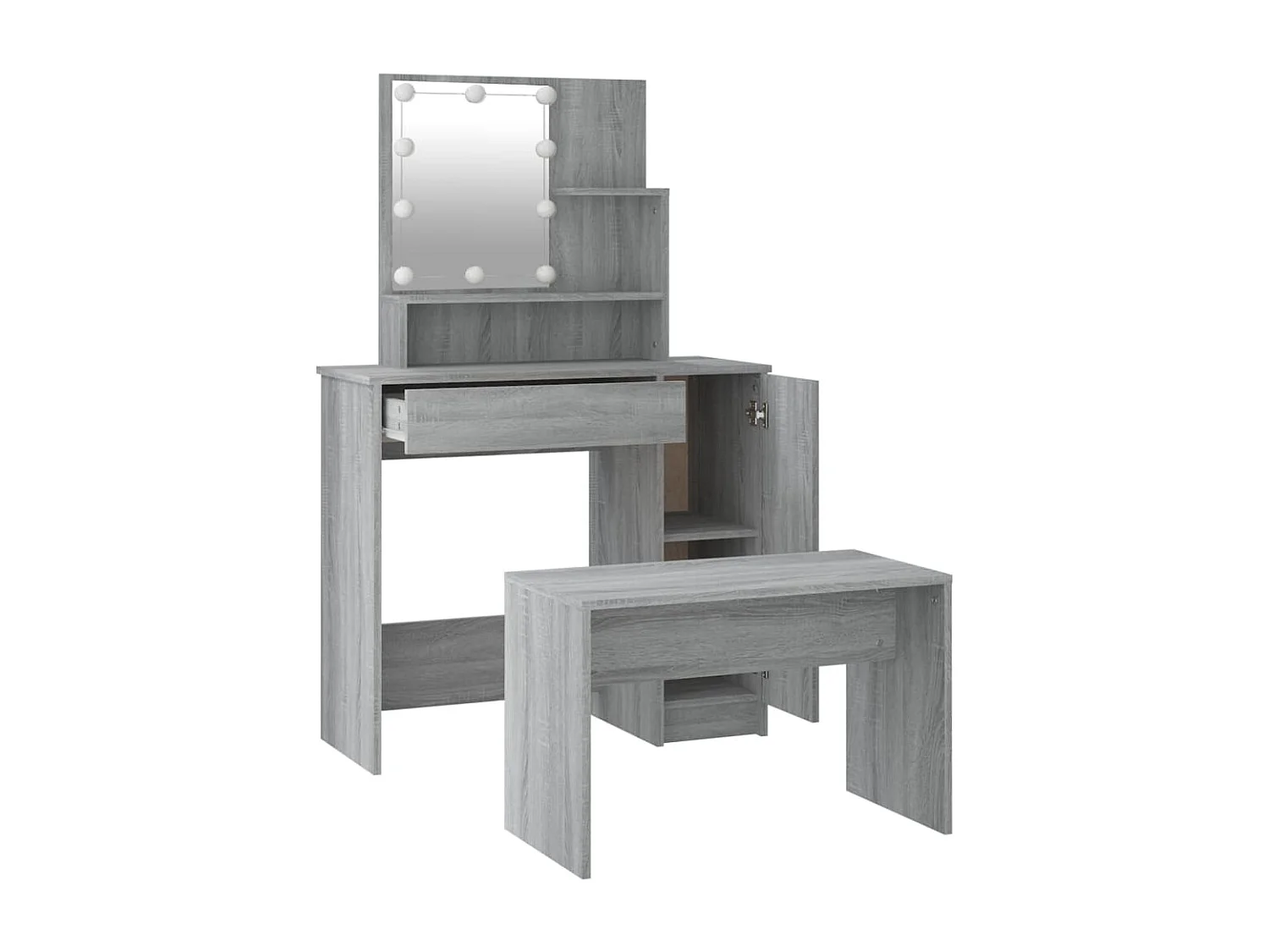 Ensemble de coiffeuse avec LED Sonoma gris Bois d'ingénierie