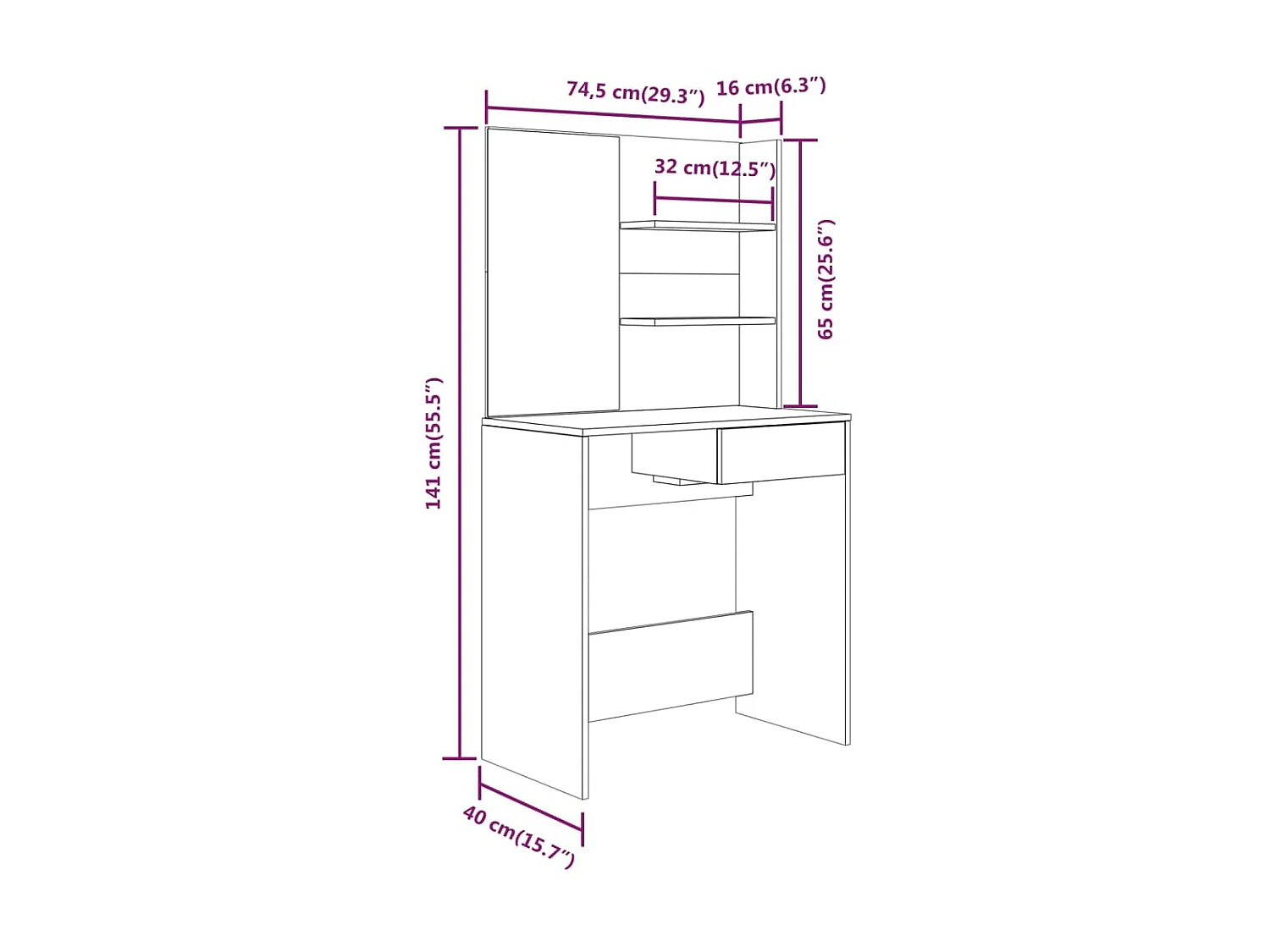 Ensemble de coiffeuse Blanc 74,5x40x141