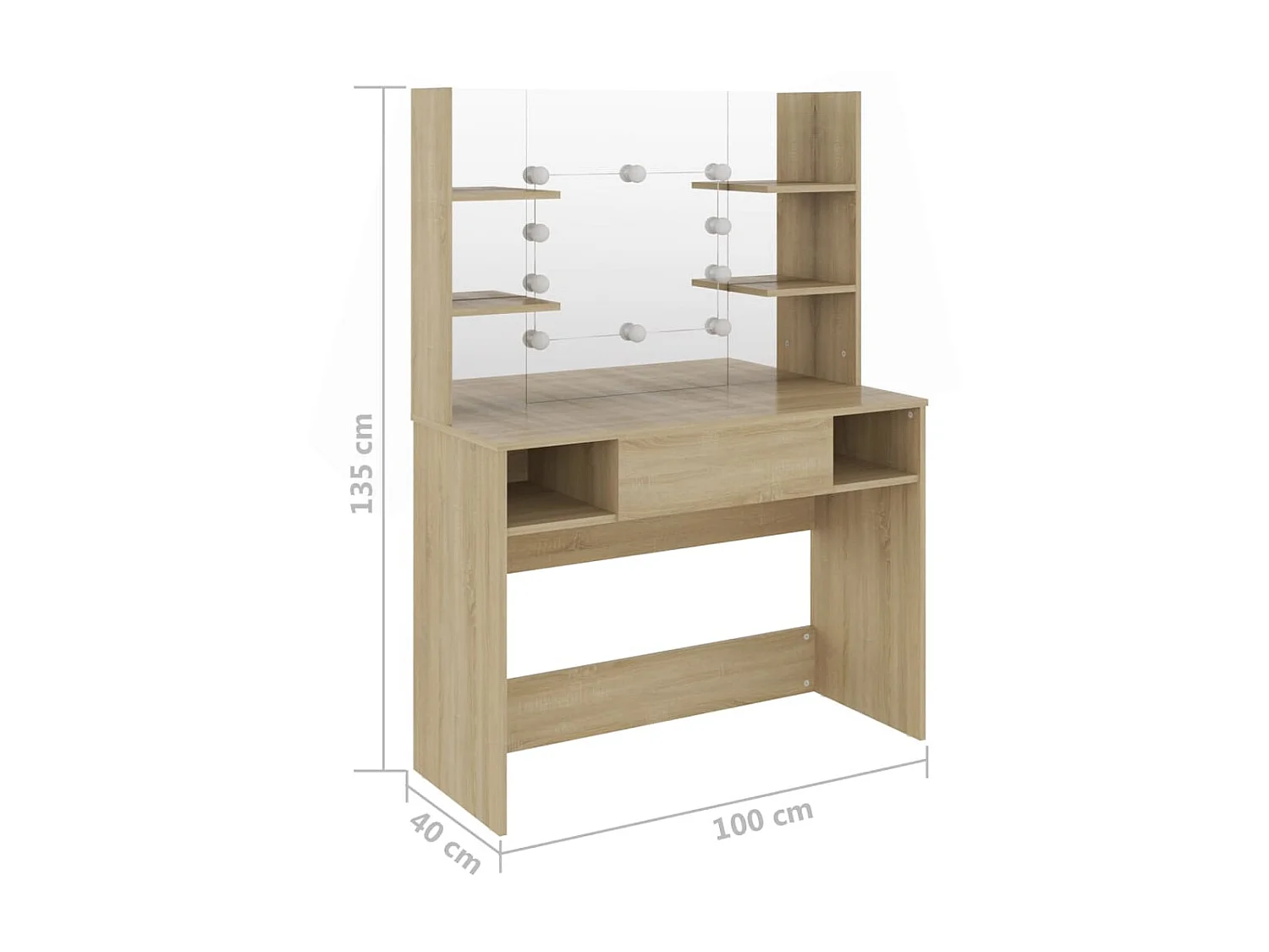 Table de maquillage avec éclairage LED 100x40x135 MDF Chêne