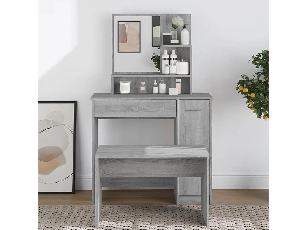 Coiffeuse avec miroir Sonoma gris 86,5x35x136