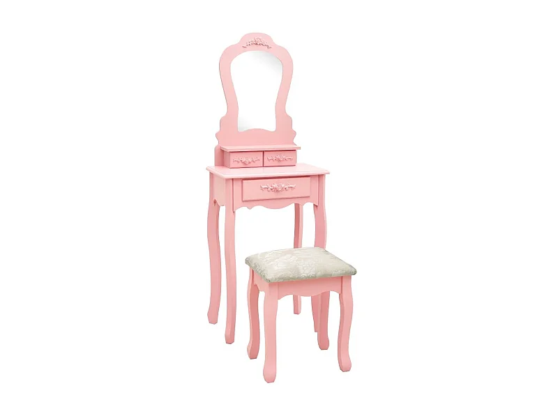 Ensemble de coiffeuse avec tabouret Rose 50x59x136 Paulownia