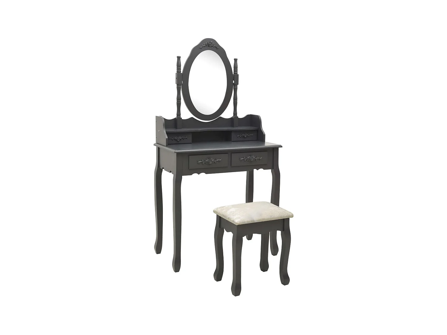 Ensemble de coiffeuse avec tabouret Gris 75x69x140 Paulownia