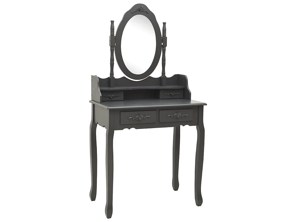 Ensemble de coiffeuse avec tabouret Gris 75x69x140 Paulownia