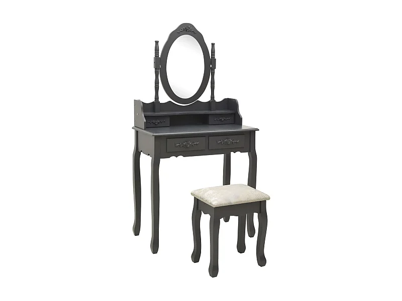 Ensemble de coiffeuse avec tabouret Gris 75x69x140 Paulownia