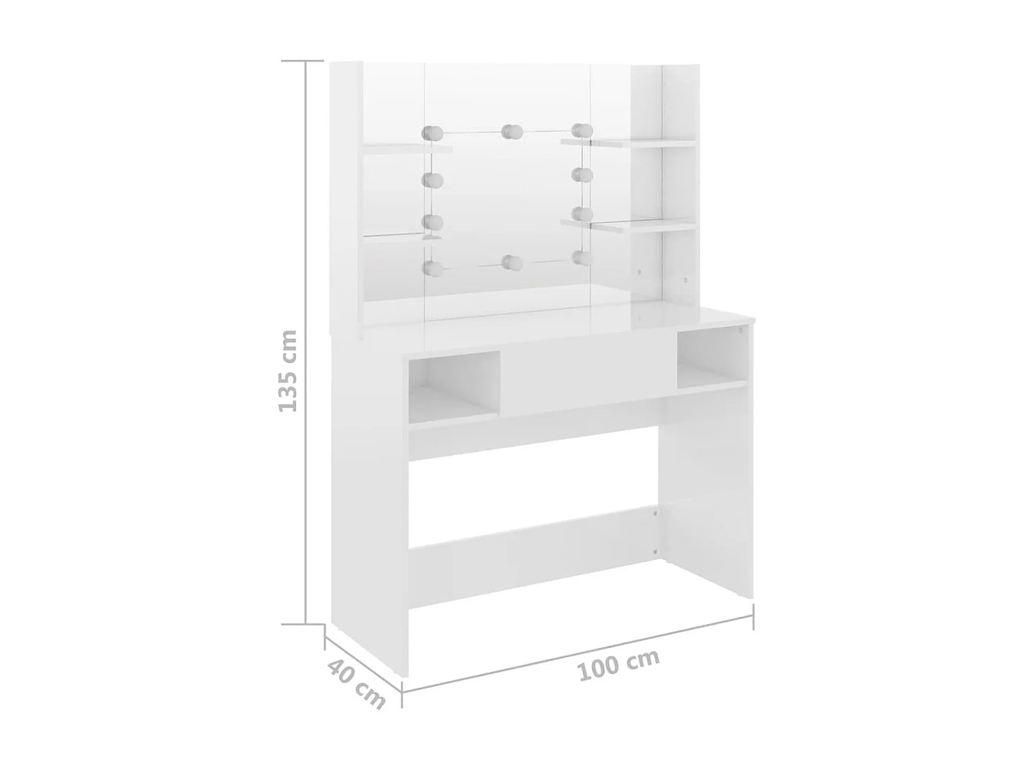 Table de maquillage avec éclairage LED 100x40x135 MDF